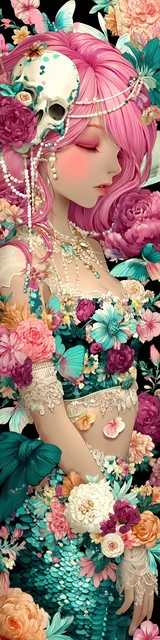 Free mermaid bookmark with a maximalist mermaid with pink hair